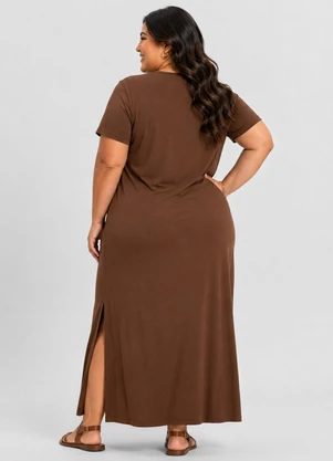 Infinita Cor - Vestido Feminino Midi Plus Size Marrom - INFINITA COR