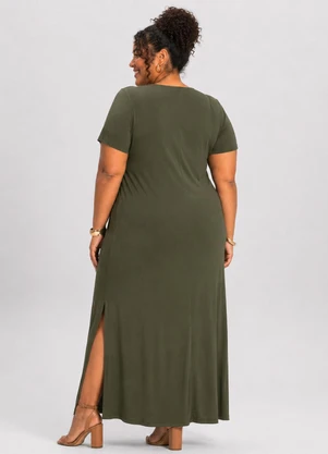 Infinita Cor - Vestido Feminino Midi Plus Size Verde - INFINITA COR