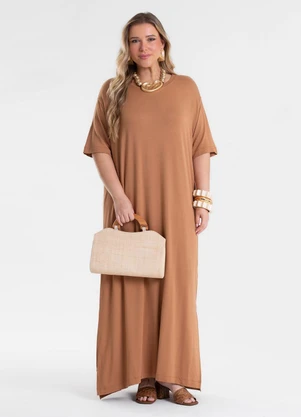 Secret Glam - Vestido Feminino Super Midi Molecotton Marrom - SECRET GLAM