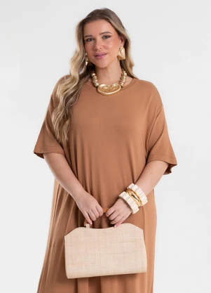 Secret Glam - Vestido Feminino Super Midi Molecotton Marrom - SECRET GLAM