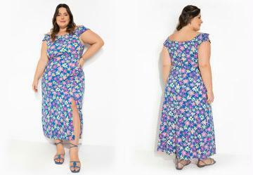 Vestido Floral Azul com Lastex Plus Size