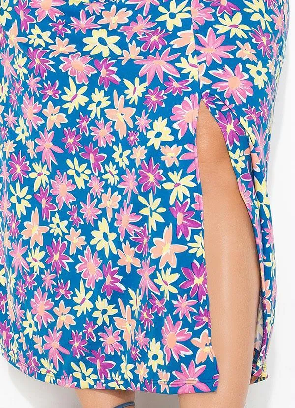 Marguerite - Vestido Floral Azul com Lastex Plus Size 4