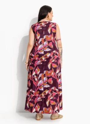 Marguerite - Vestido Floral Borrado Vermelho em Malha Fria com Bolsos - MARGUERITE