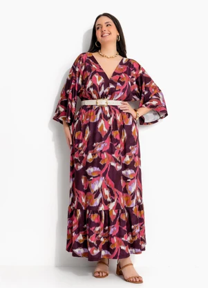 Marguerite - Vestido Floral Borrado Vermelho Longo em Malha Fria - MARGUERITE