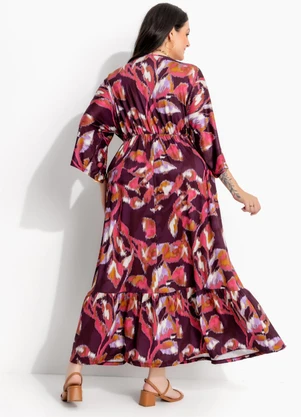 Marguerite - Vestido Floral Borrado Vermelho Longo em Malha Fria - MARGUERITE