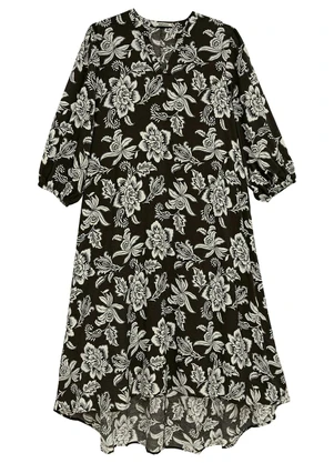 Malwee - Vestido Floral Evasê Plus Preto - MALWEE