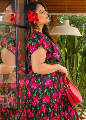 Marguerite - Vestido Floral Exótico em Jersey Acetinado - MARGUERITE