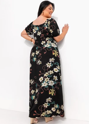 Marguerite - Vestido Floral Preto em Malha de Viscose - MARGUERITE