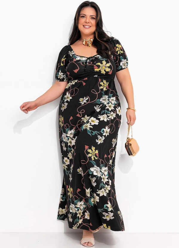 Marguerite - Vestido Floral Preto em Malha de Viscose 1