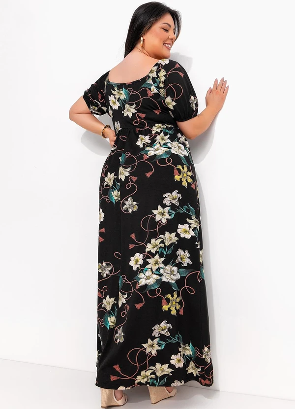 Marguerite - Vestido Floral Preto em Malha de Viscose 2
