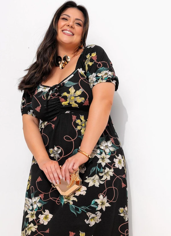 Marguerite - Vestido Floral Preto em Malha de Viscose 5