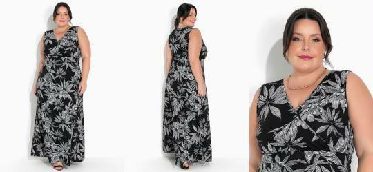 Vestido Floral Preto Longo Plus Size