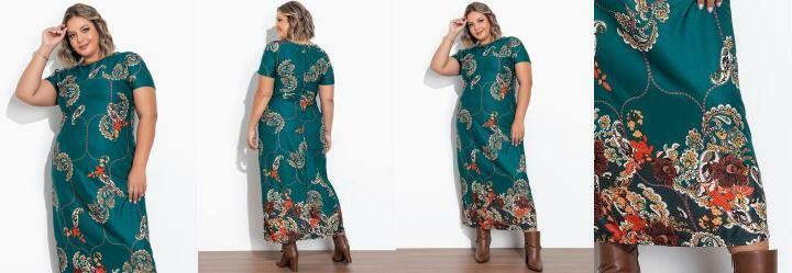 Vestido Floral Verde com Mangas Plus Size