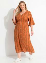 Vestido Folagem Telha em Malha Fria