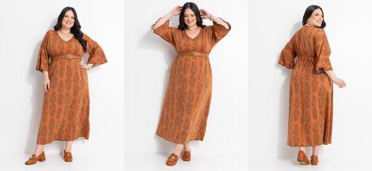 Vestido Folagem Telha em Malha Fria