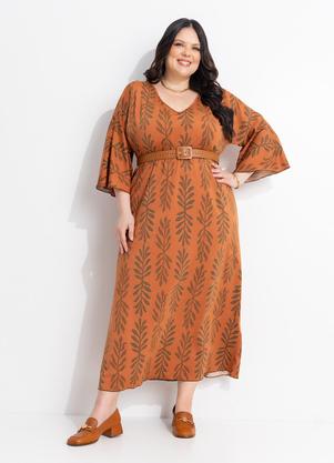 Vestido (Folagem Telha) em Malha Fria