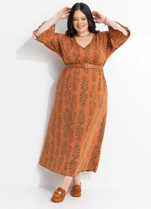 Marguerite - Vestido Folagem Telha em Malha Fria 2