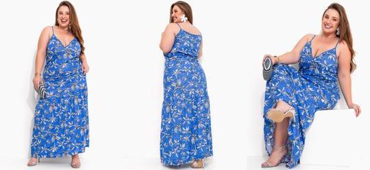 Vestido Folhagem Azul em Malha