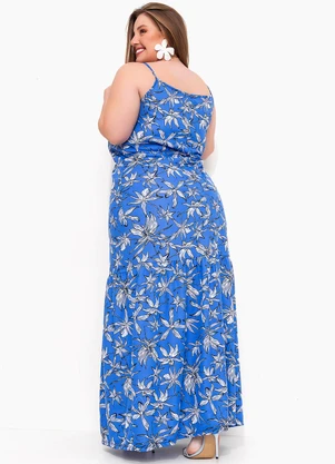 Marguerite - Vestido Folhagem Azul em Malha - MARGUERITE