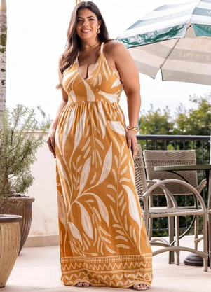 Marguerite - Vestido Folhagem Bege em Malha de Viscose - MARGUERITE