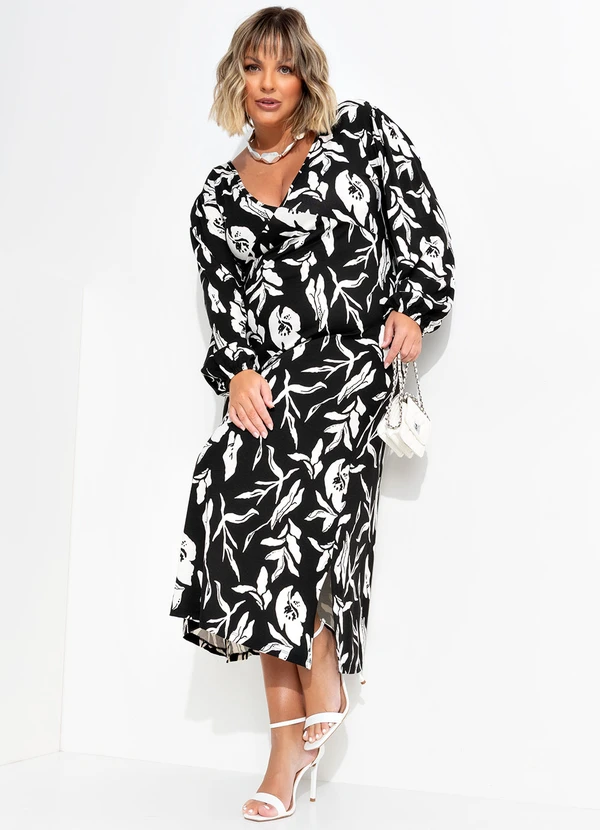 Marguerite - Vestido Folhagem Dark em Malha de Viscose