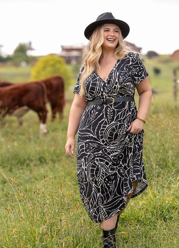 Vestido (Folhagem Preta) em Malha de Viscose