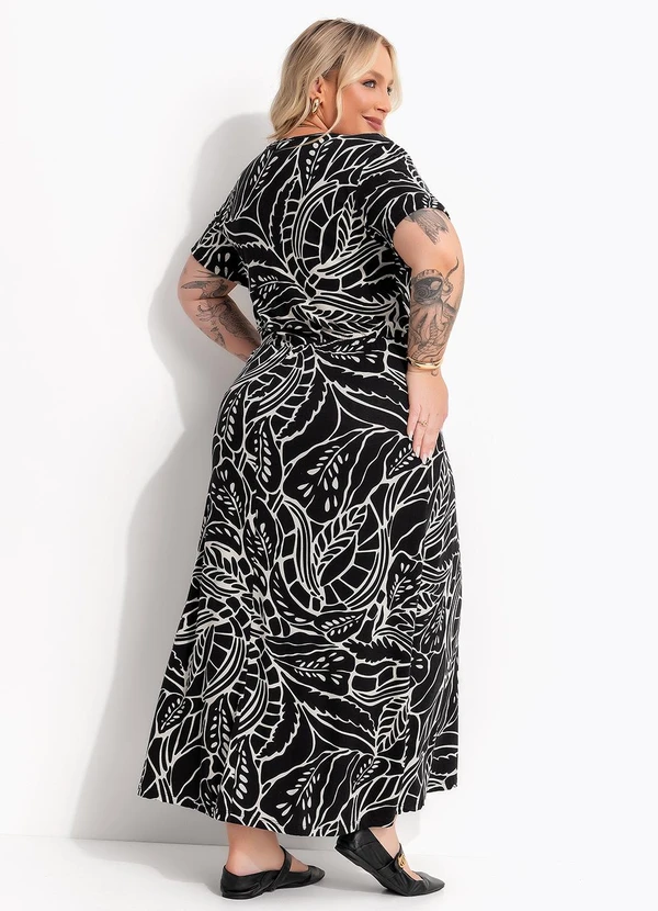 Marguerite - Vestido Folhagem Preta em Malha de Viscose 2