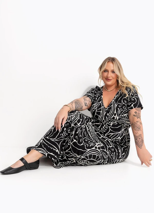 Marguerite - Vestido Folhagem Preta em Malha de Viscose 3