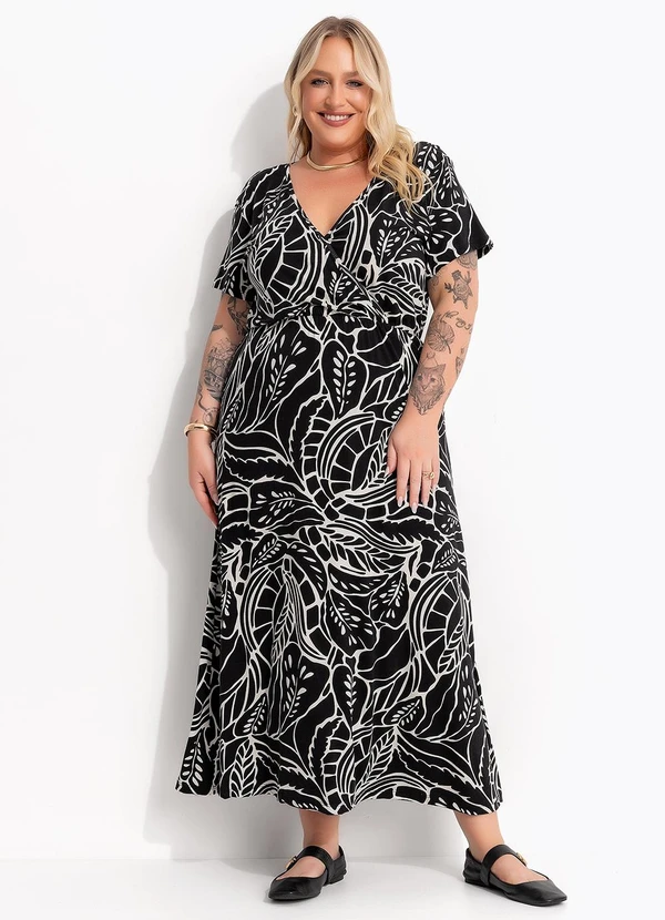 Marguerite - Vestido Folhagem Preta em Malha de Viscose 5