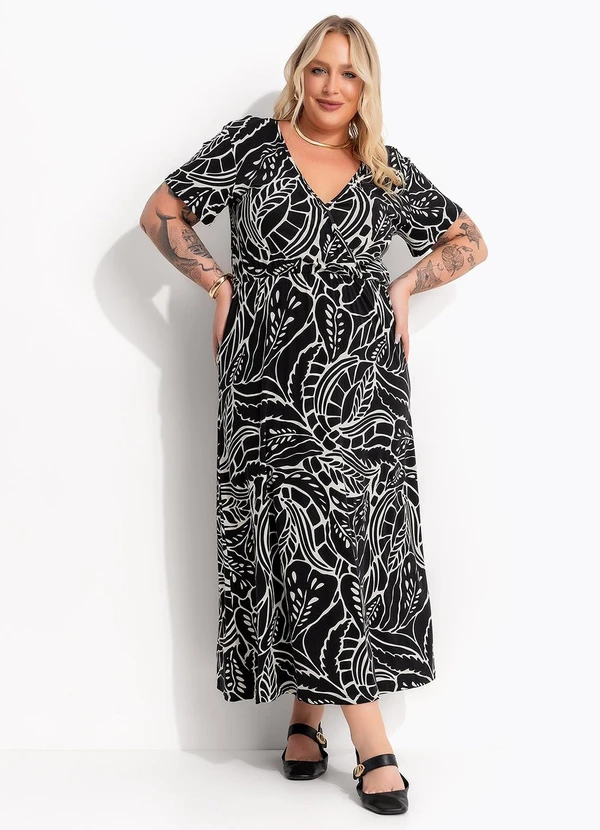 Marguerite - Vestido Folhagem Preta em Malha de Viscose 6