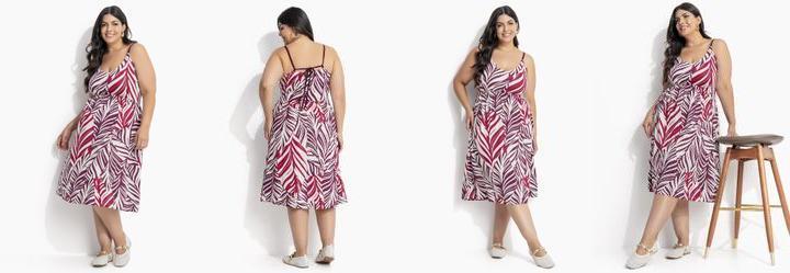 Vestido Folhagem Roxa em Malha de Viscose