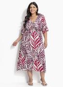 Vestido Folhagem Roxa em Malha de Viscose