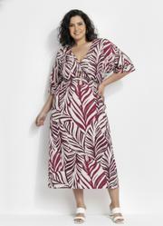 Vestido Folhagem Roxa em Malha de Viscose