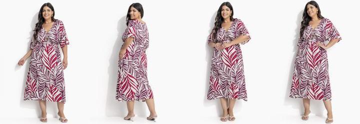 Vestido Folhagem Roxa em Malha de Viscose