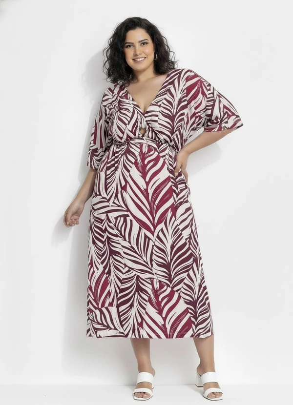 Marguerite - Vestido Folhagem Roxa em Malha de Viscose