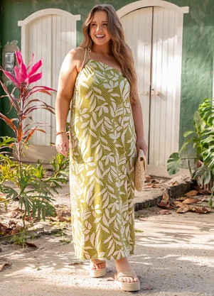 Marguerite - Vestido Folhagem Verde em Malha de Viscose - MARGUERITE