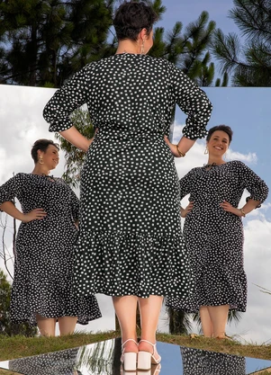Marguerite - Vestido Geométrico Preto em Malha - MARGUERITE