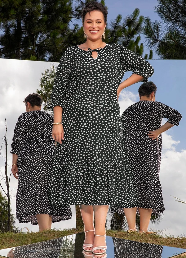 Marguerite - Vestido Geométrico Preto em Malha