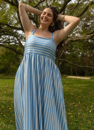 Marguerite - Vestido Listrado Azul em Malha Fria - MARGUERITE