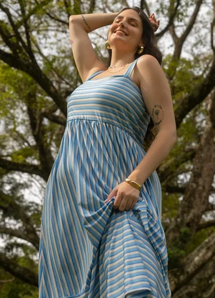 Marguerite - Vestido Listrado Azul em Malha Fria - MARGUERITE