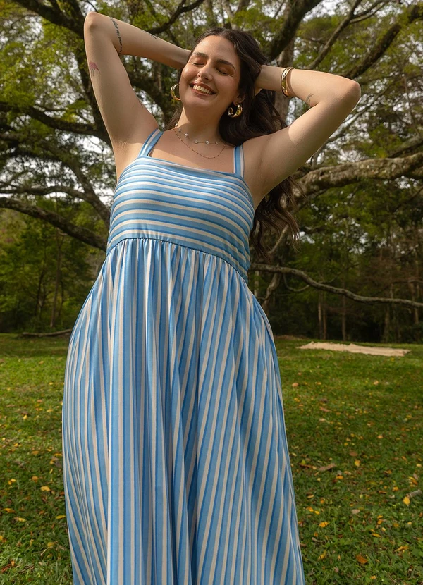 Marguerite - Vestido Listrado Azul em Malha Fria