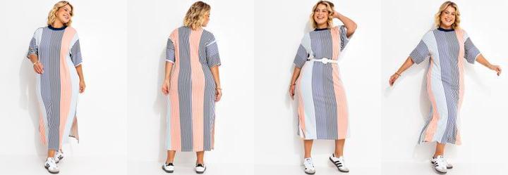 Vestido Listrado Colorido em Malha de Viscose