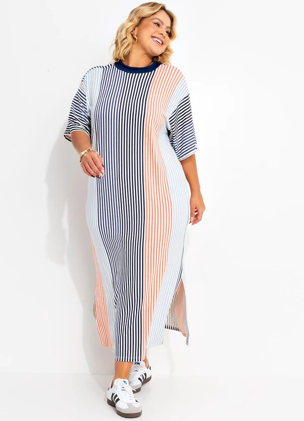 Marguerite - Vestido Listrado Colorido em Malha de Viscose