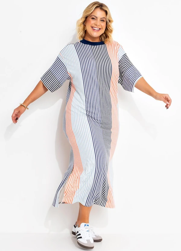 Marguerite - Vestido Listrado Colorido em Malha de Viscose 5