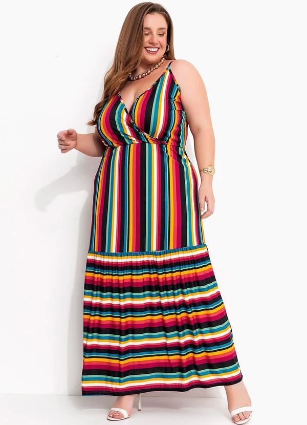 Plus Size Vestido De Malha De Listra Plus Size Vestido Preto