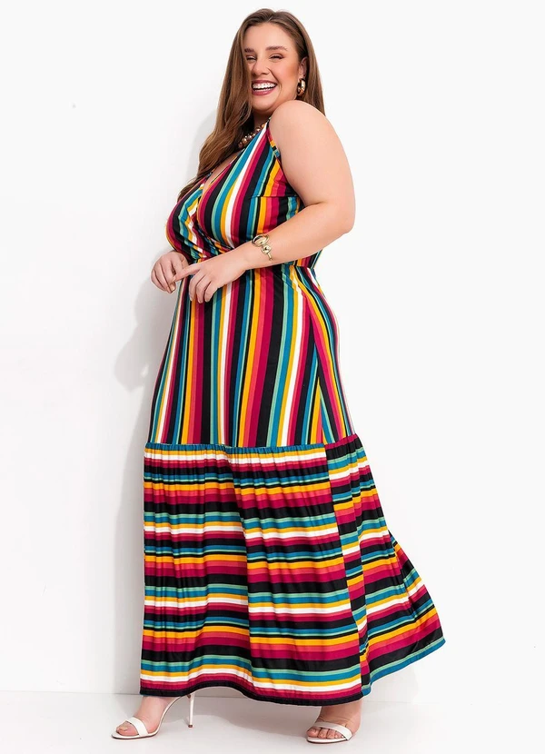 Marguerite - Vestido Listrado Colorido em Malha Fria