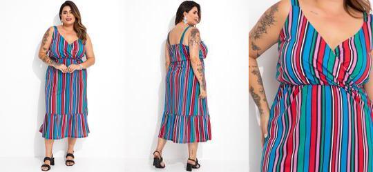 Vestido Listrado Colorido em Malha