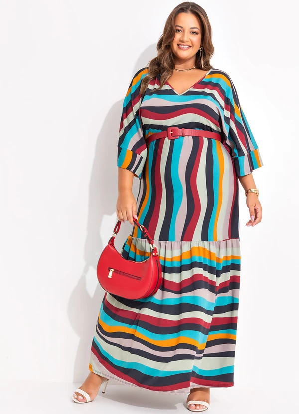 Vestido listrado colorido longo