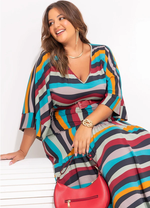 Marguerite - Vestido Listrado Colorido em Malha