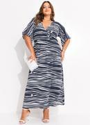 Vestido Listrado Irregular em Malha com Elastano
